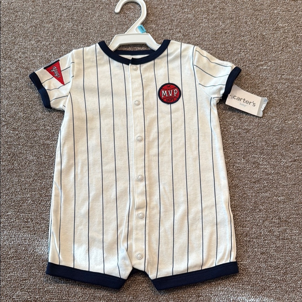 Carter's White and Navy Striped Bodysuit